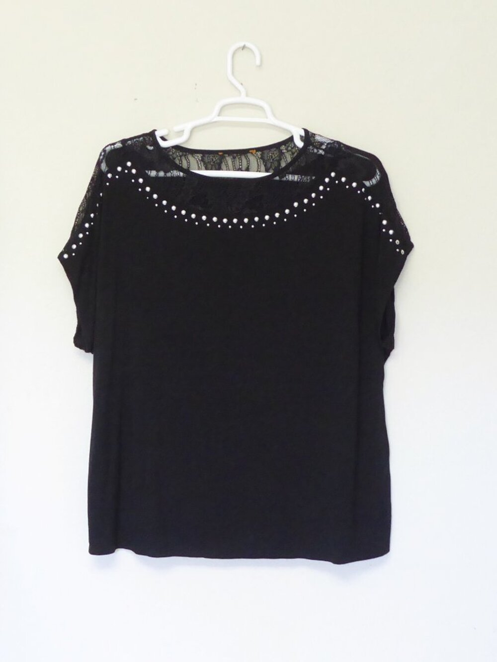 Belldini black lace trim and silver studded rock and roll top size 1X